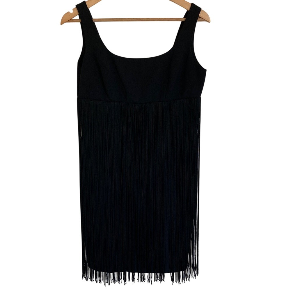 Vtg J Harris Womens Short Black Fringe‎ Dress Size 10 Cocktail Flapper 40s Party
